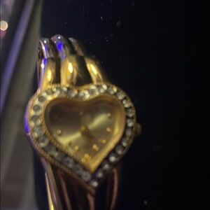 Heart-Shaped Gold tone and diamond watch bracelet